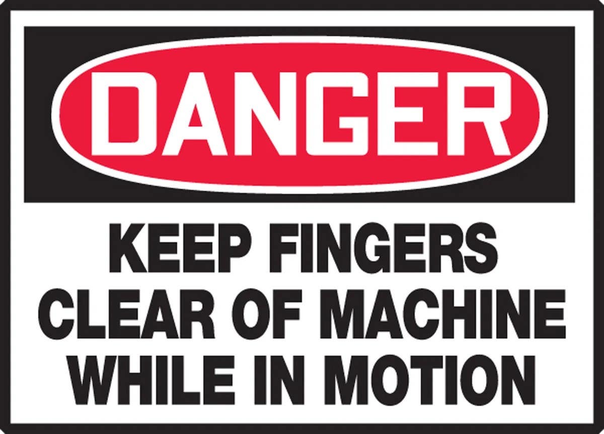 AccuformNMC LEQM136XVE OSHA Danger Safety Label, Keep Fingers Clear Of Machine…, Adhesive Dura Vinyl, 3-1/2" H x 5" W