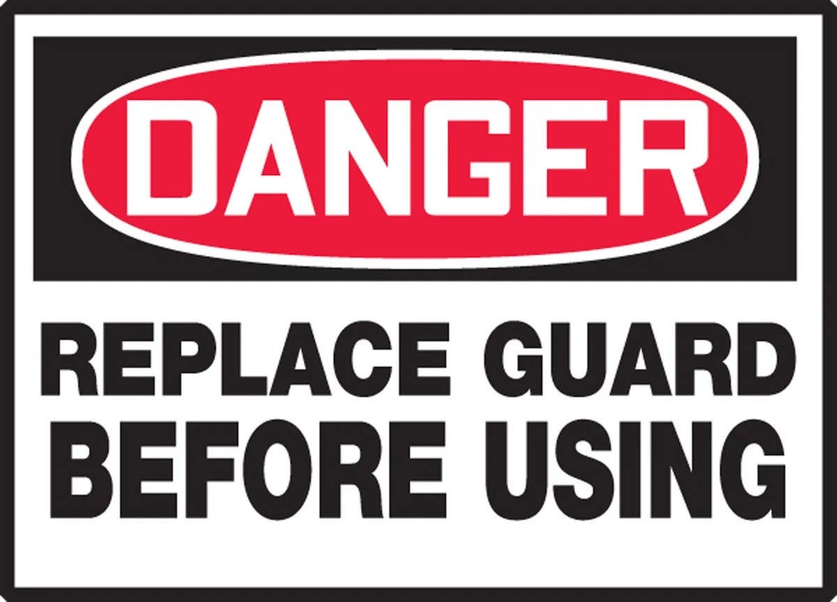 AccuformNMC LEQM138VSP Safety Label, Danger, Replace Guard Before Using..., Adhesive Vinyl, 3-1/2" H x 5" W, 5/Pk