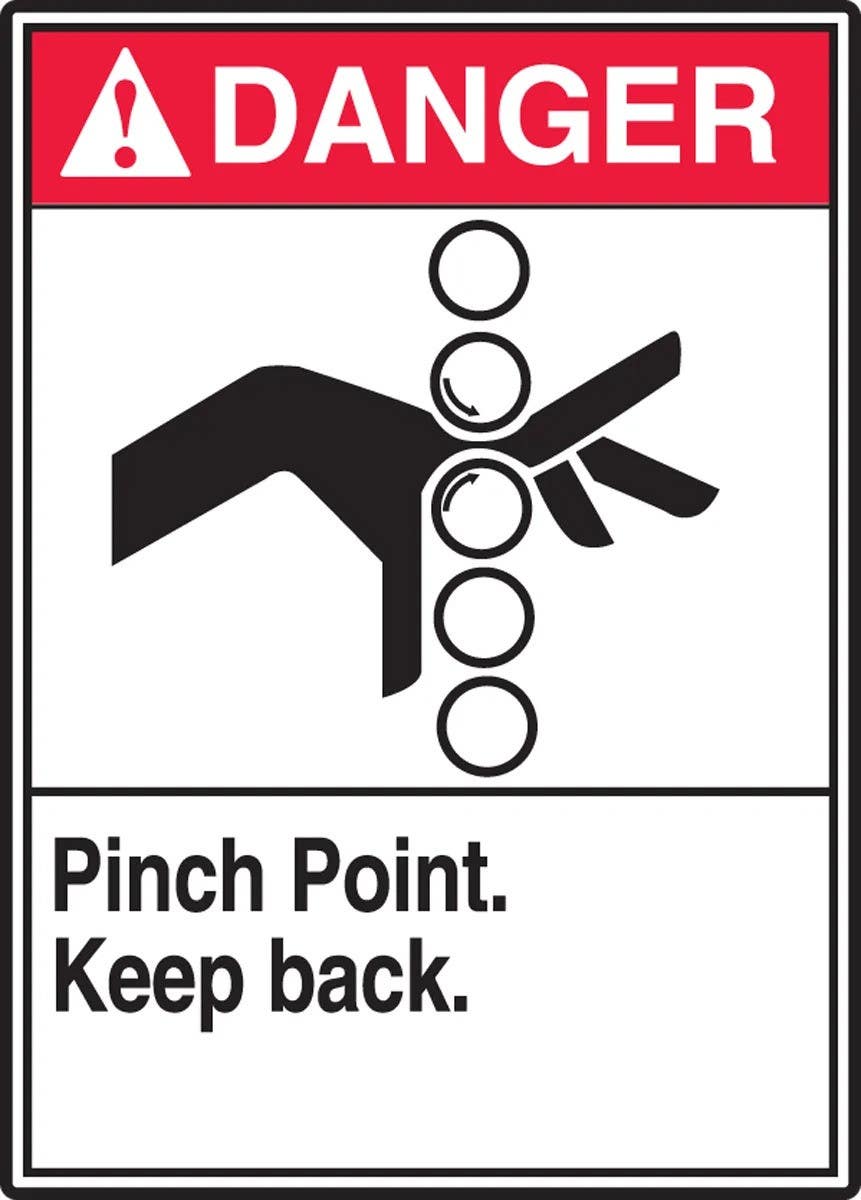 AccuformNMC LEQM142XVE ANSI Danger Safety Label, Pinch Point. Keep Back., Adhesive Dura Vinyl, 5" H x 3-1/2" W