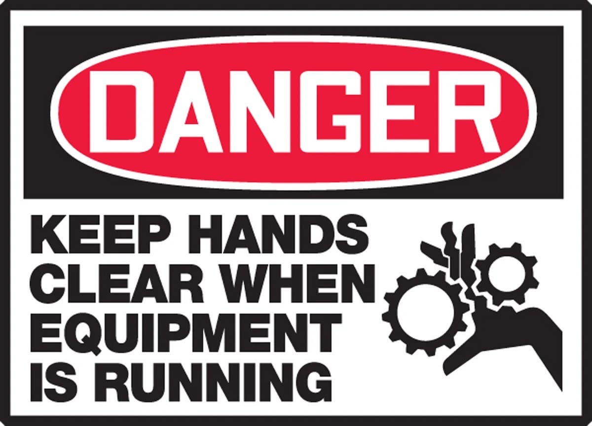 AccuformNMC LEQM143XVE OSHA Danger Safety Label, Keep Hands Clear While…, Adhesive Dura Vinyl, 3-1/2" H x 5" W
