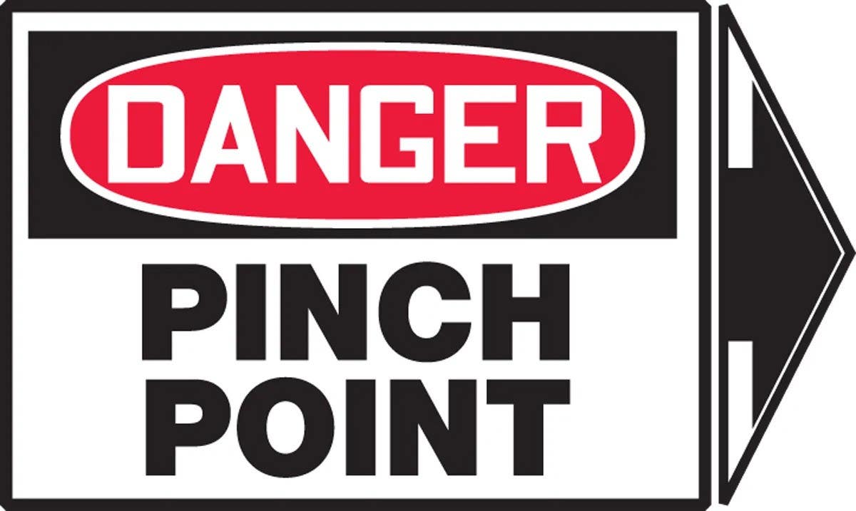 AccuformNMC LEQM144VSP OSHA Danger Safety Label, Pinch Point (Right Arrow), Adhesive Vinyl, 3-1/2" H x 5" W + Arrow, 5/Pk