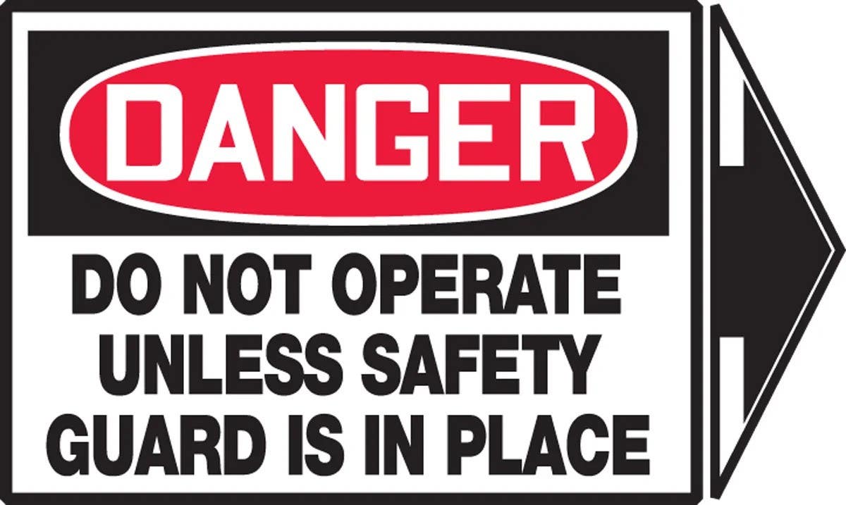 AccuformNMC LEQM154XVE Safety Label, Danger, Do Not Operate Unless Safety..., Adhesive Dura Vinyl, 3-1/2" H x 5" W + Arrow