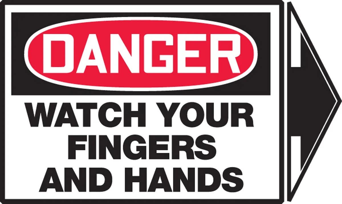 AccuformNMC LEQM156VSP Safety Label, Danger, Watch Your Fingers And Hands, Adhesive Vinyl, 3-1/2" H x 5" W + Arrow, 5/Pk