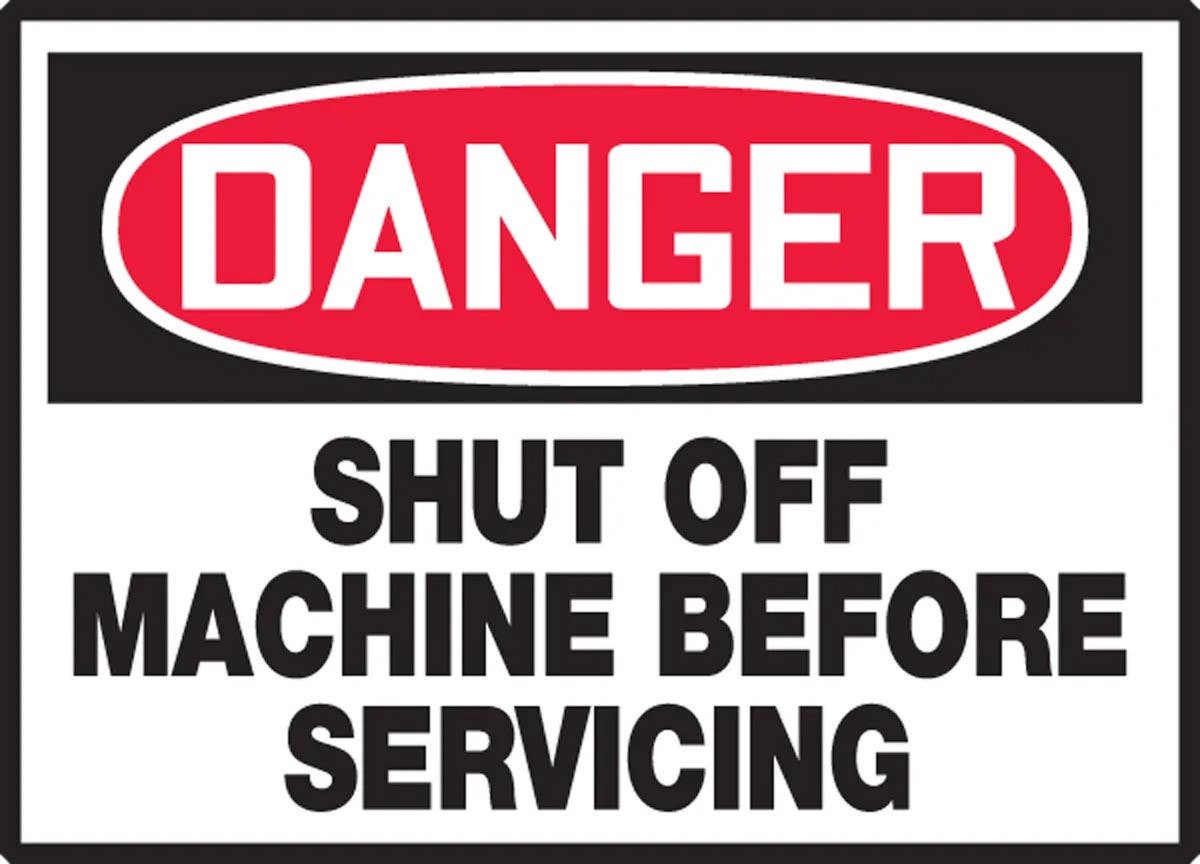 AccuformNMC LEQM159XVE Safety Label, Danger, Shut Off Machine Before Servicing, Adhesive Dura Vinyl, 3-1/2" H x 5" W