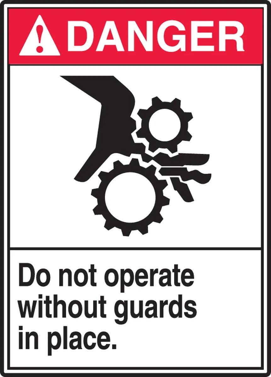 AccuformNMC LEQM160XVE Safety Label, Do Not Operate Without Guards In Place, Adhesive Dura Vinyl, 5" H x 3-1/2" W
