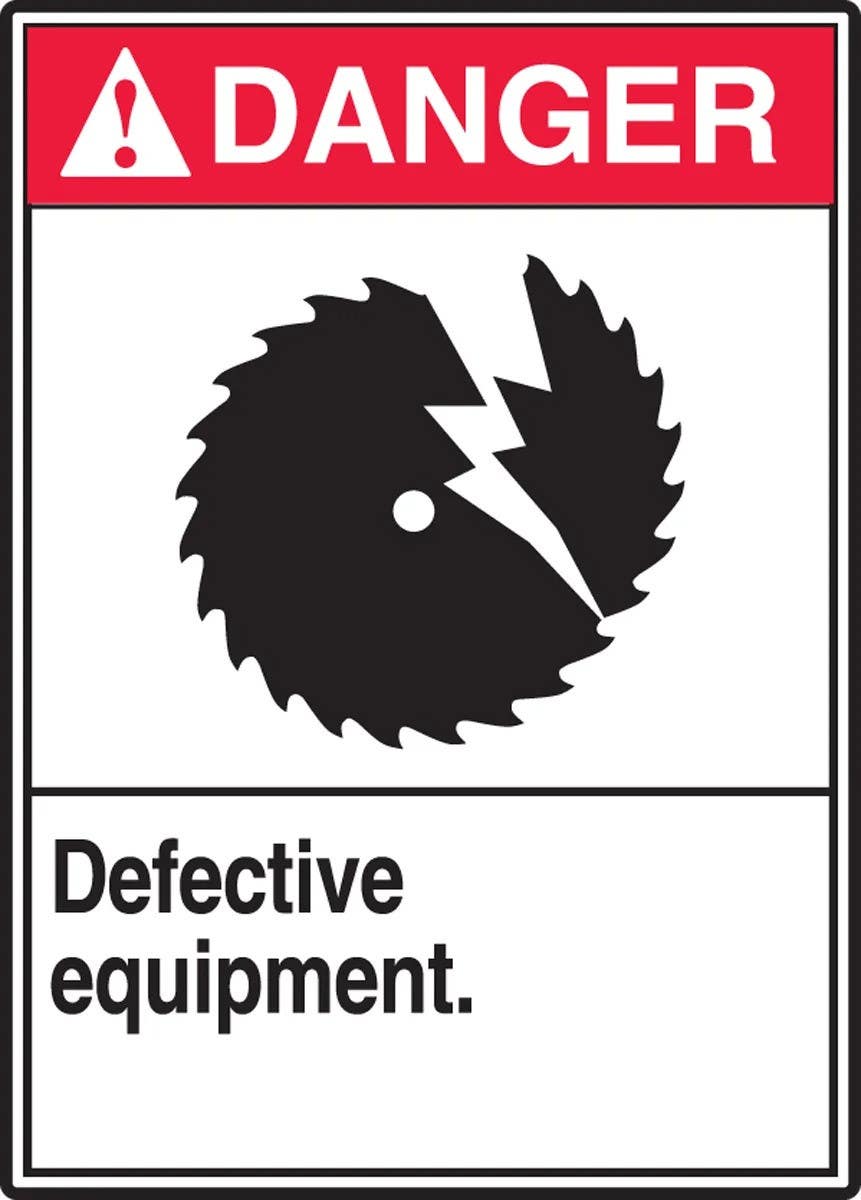 AccuformNMC LEQM171XVE Equipment Safety Label, Danger, Defective Equipment, Adhesive Dura Vinyl, 5" H x 3-1/2" W