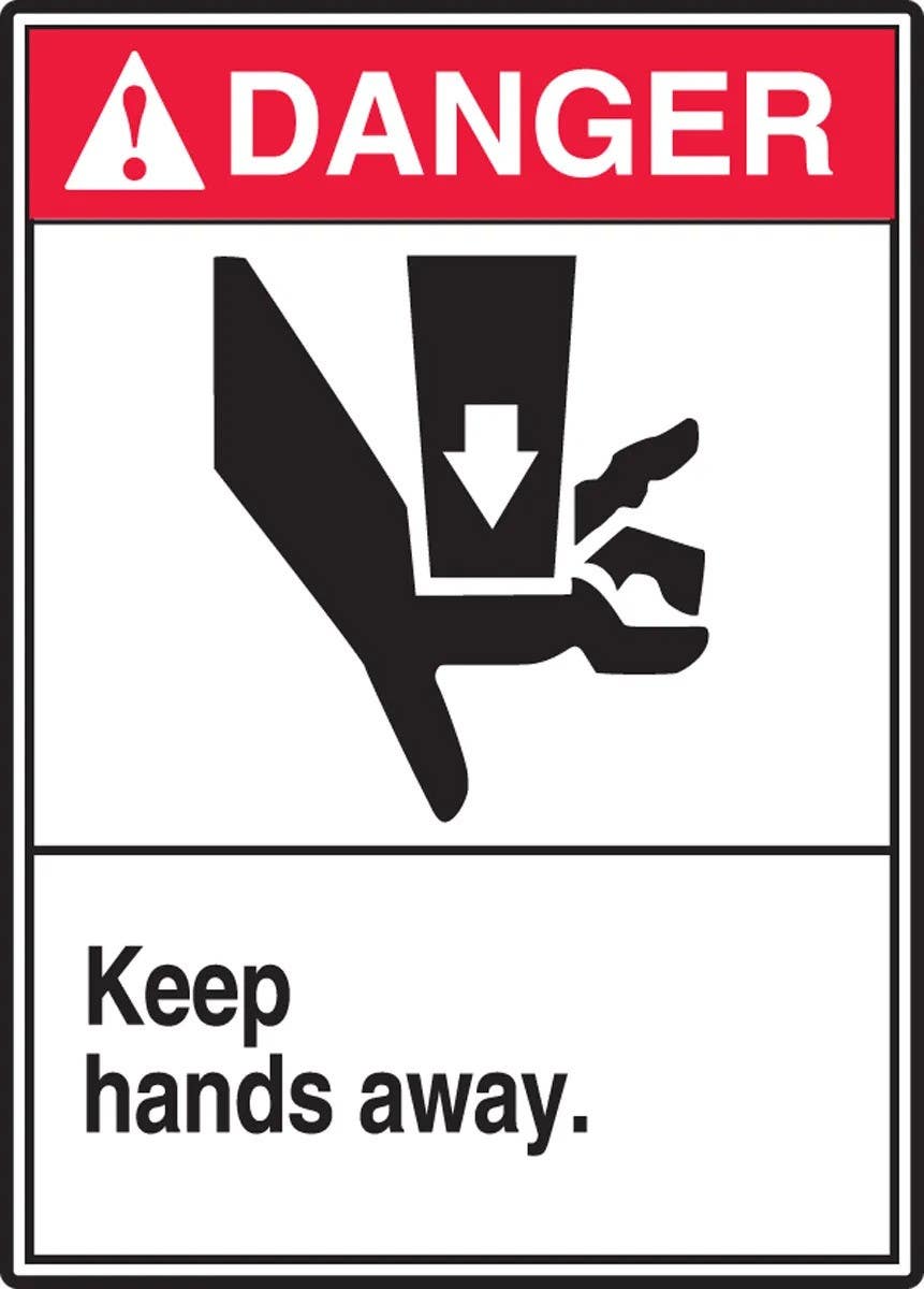 AccuformNMC LEQM173VSP ANSI Danger Safety Label, Keep Hands Away, Adhesive Vinyl, 5" H x 3-1/2" W, 5/Pk