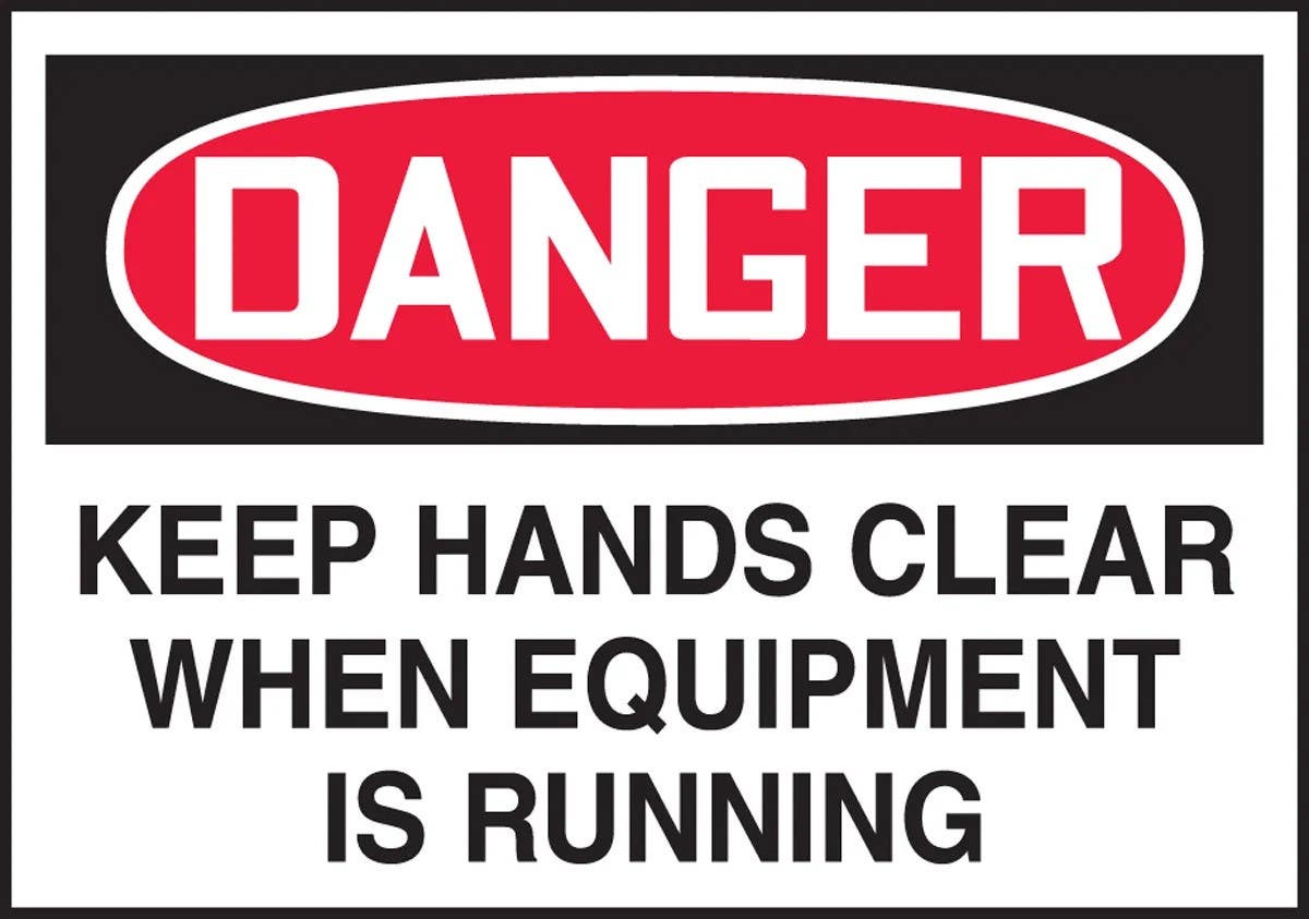 AccuformNMC LEQM281VSP Safety Label, Keeps Hands Clear While Equipment Is Running, Adhesive Vinyl, 3-1/2" H x 5" W, 5/Pk