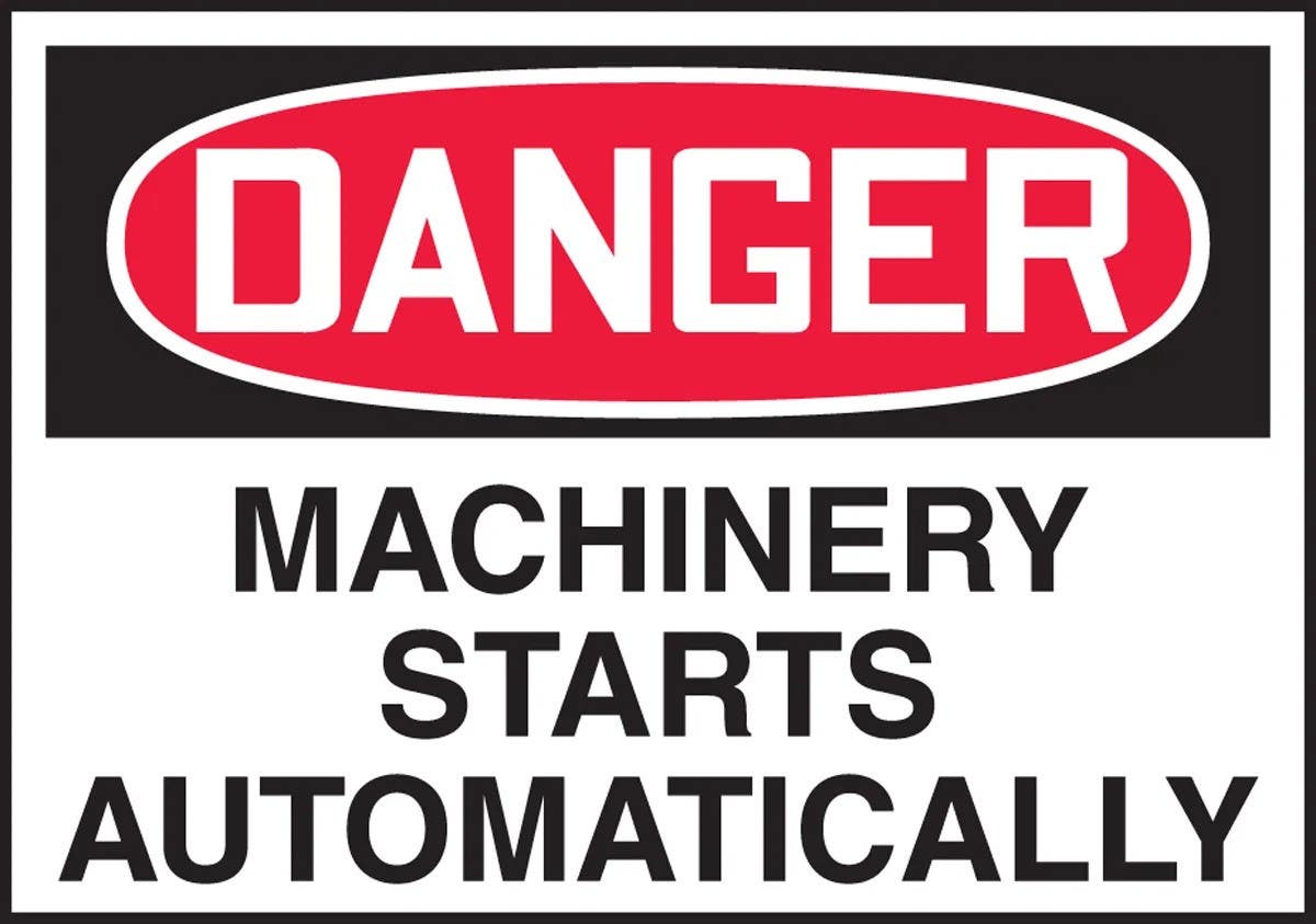 AccuformNMC LEQM283XVE OSHA Danger Safety Label, Machinery Starts Automatically, Adhesive Dura Vinyl, 3-1/2" H x 5" W