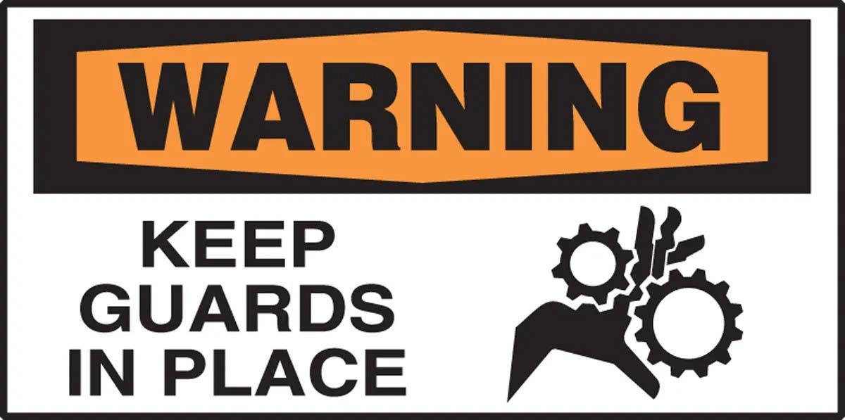 AccuformNMC LEQM304XVE Equipment Safety Label, Warning, Keep Guards In Place, Adhesive Dura Vinyl, 1-1/2" H x 3" W