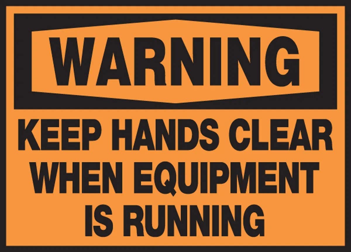 AccuformNMC LEQM310VSP Safety Label, Keep Hands Clear When Equipment Is Running, Adhesive Vinyl, 3-1/2" H x 5" W, 5/Pk