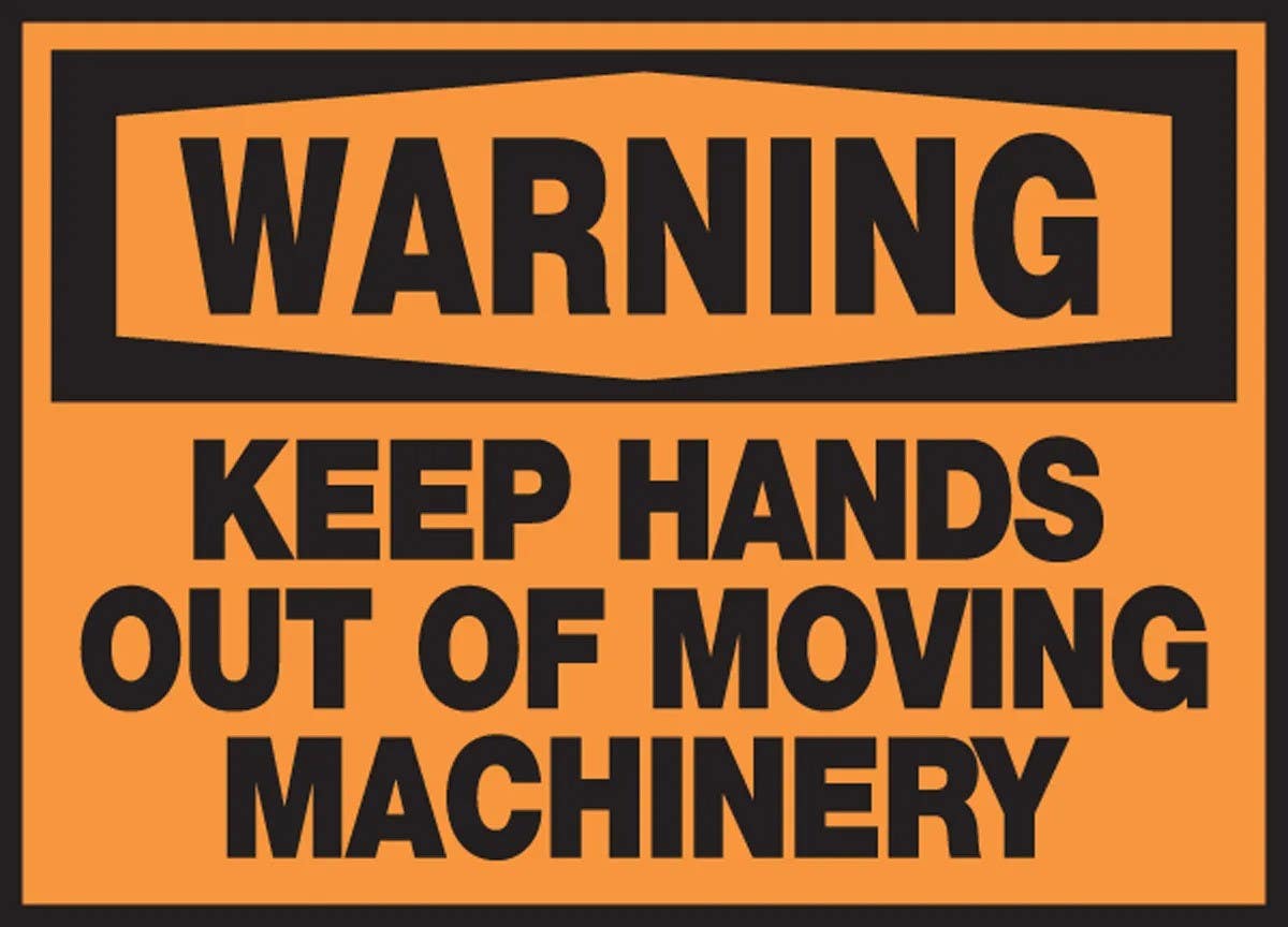 AccuformNMC LEQM321XVE Safety Label, Keep Hands Out Of Moving Machinery, Adhesive Dura Vinyl, 3-1/2" H x 5" W