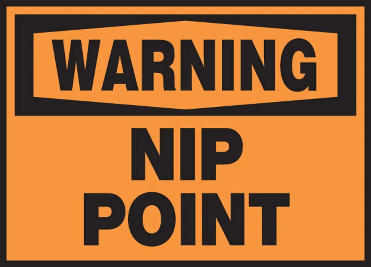 AccuformNMC LEQM322VSP OSHA Warning Safety Label, NIP Point, Adhesive Vinyl, 3-1/2" H x 5" W, 5/Pk