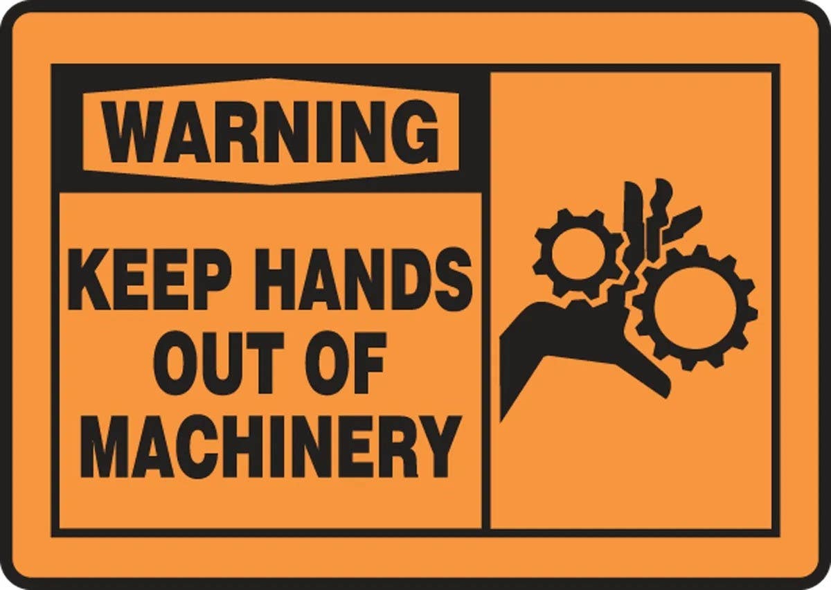 AccuformNMC LEQM334VSP OSHA Warning Safety Label, Keep Hands Out Of Machinery, Adhesive Vinyl, 3-1/2" H x 5" W, 5/Pk