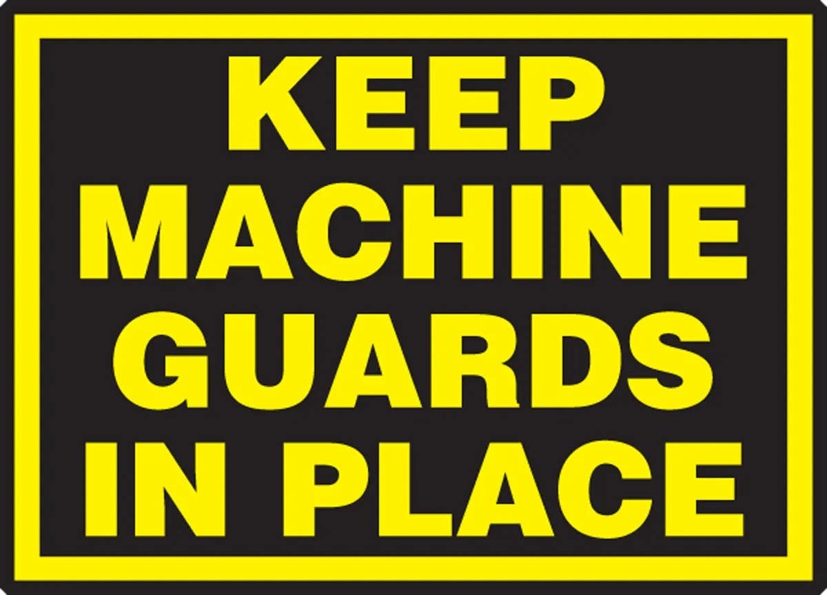 AccuformNMC LEQM503XVE Equipment Safety Label, Keep Machine Guards In Place, Adhesive Dura Vinyl, 3-1/2" H x 5" W