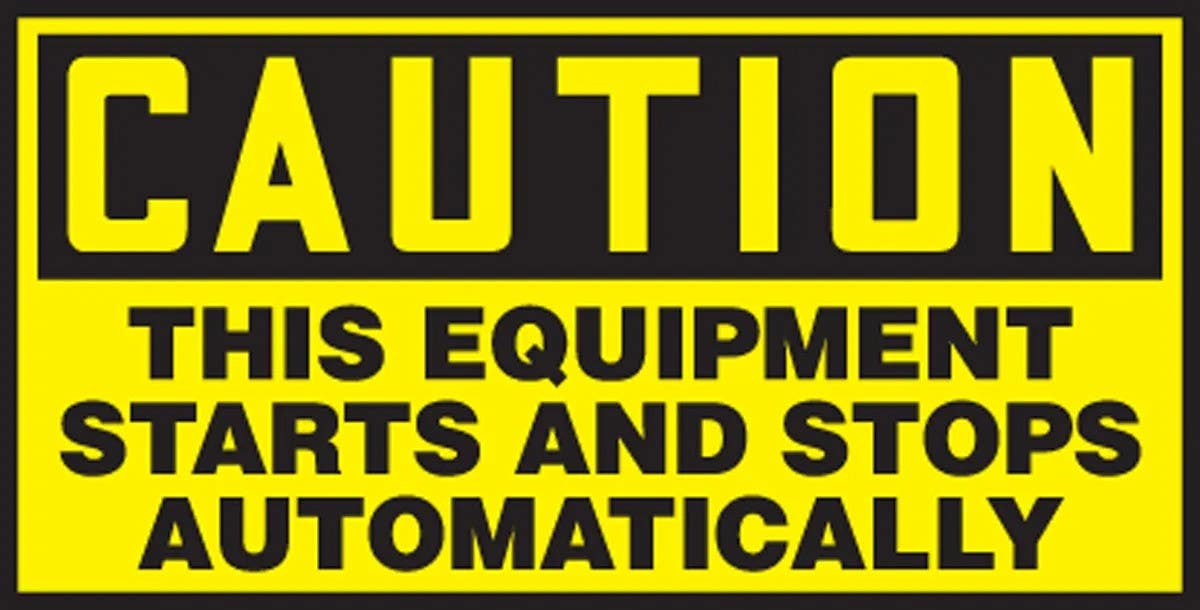 AccuformNMC LEQM609VSP Equipment Safety Label, Caution, This Equipment Starts And…, Adhesive Vinyl, 1-1/2" H x 3" W, 10/Pk