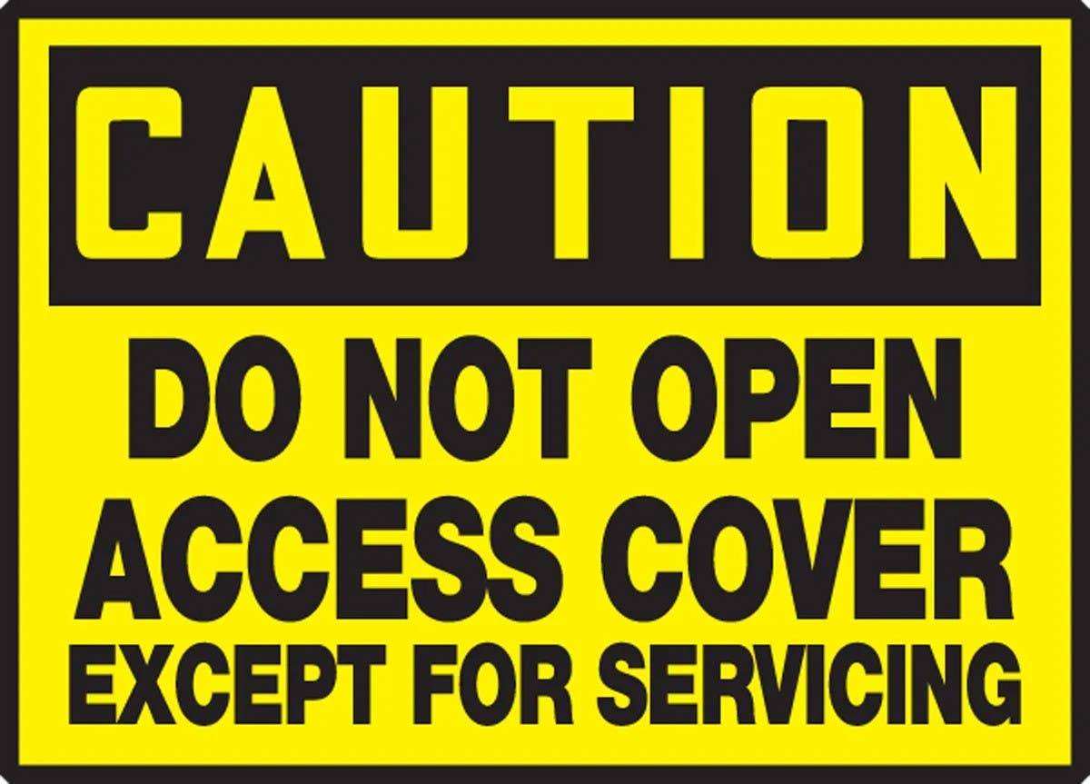 AccuformNMC LEQM612XVE Equipment Safety Label, Caution, Do Not Open Access Cover..., Adhesive Dura Vinyl, 3-1/2" H x 5" W