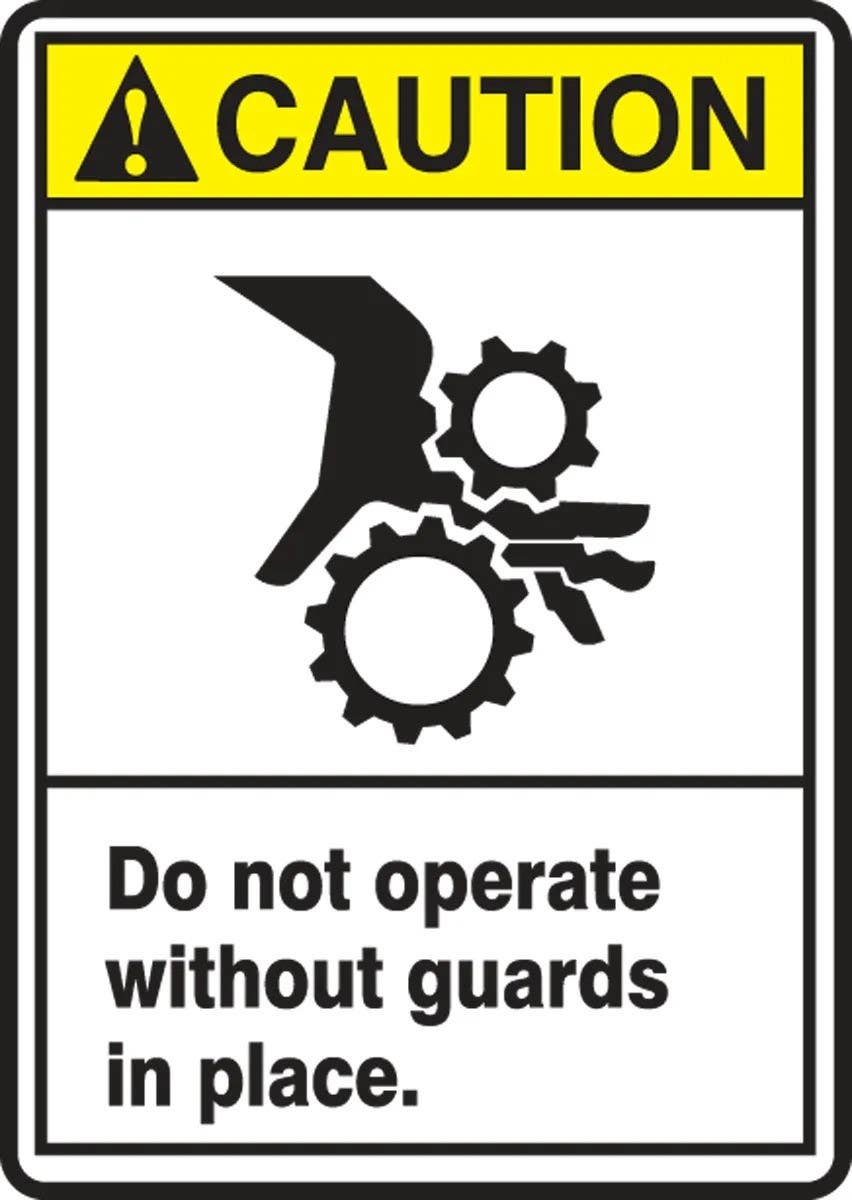 AccuformNMC LEQM637XVE Equipment Safety Label, Caution, Do Not Operate Without Guards..., Adhesive Dura Vinyl, 5" H x 3-1/2" W