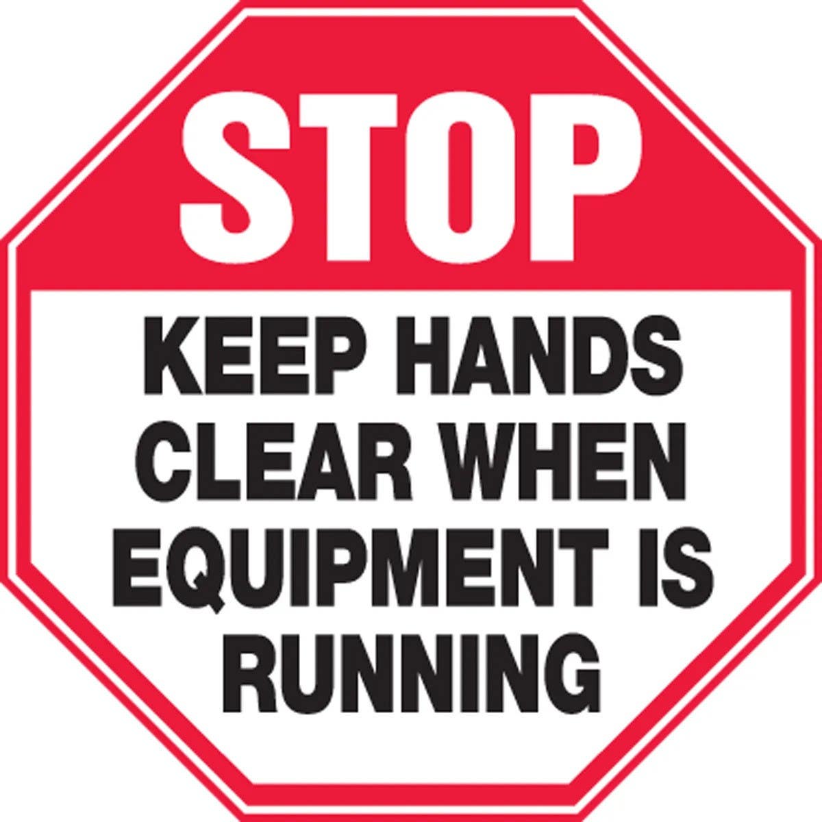 AccuformNMC LEQM944VSP Stop Safety Label, Keep Hands Clear When Equipment Is Running, Adhesive Vinyl, 4" x 4", 5/Pk