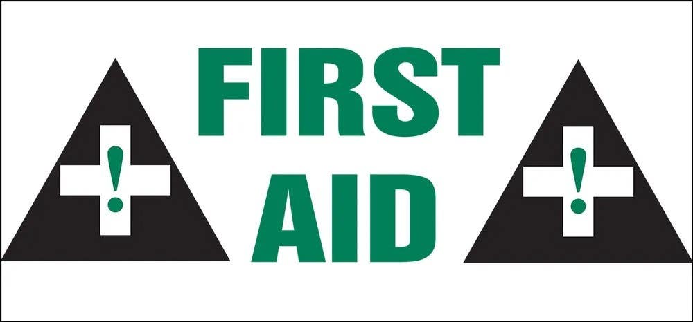 AccuformNMC LFSD505 Safety Label, First Aid, Adhesive Dura-Vinyl, 4" H x 9" W