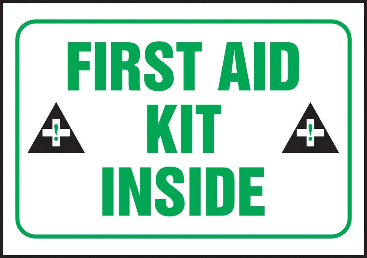 AccuformNMC LFSD509VSK Safety Label, First Aid Kit Inside w/ Hanger, Adhesive Vinyl, 3-1/2" H x 5" W, 5/Pk