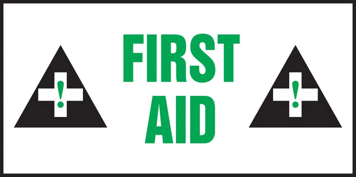 AccuformNMC LFSD510XVE Safety Label, First Aid, Adhesive Dura Vinyl, 3" H x 7" W