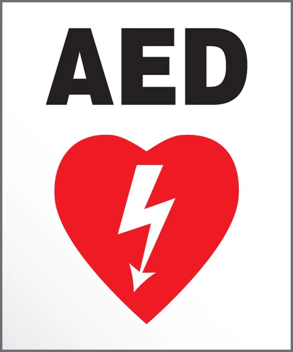 AccuformNMC LFSD521XVE Safety Label, AED, Adhesive Dura Vinyl, 6" H x 5" W