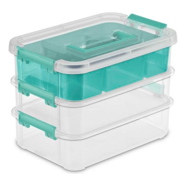 Sterilite 14138606 Stack & Carry 3 Layer Handle Box & Tray