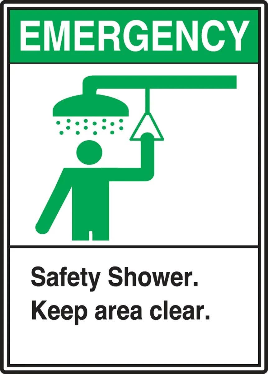 AccuformNMC LFSD901VSP Safety Label, Emergency, Safety Shower, Keep Area Clear, Adhesive Vinyl, 5" H x 3-1/2" W, 5/Pk