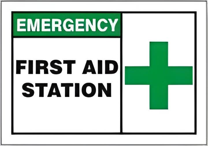 AccuformNMC LFSD903XVE Safety Label, Emergency First Aid Station, Adhesive Dura Vinyl, 3-1/2" H x 5" W