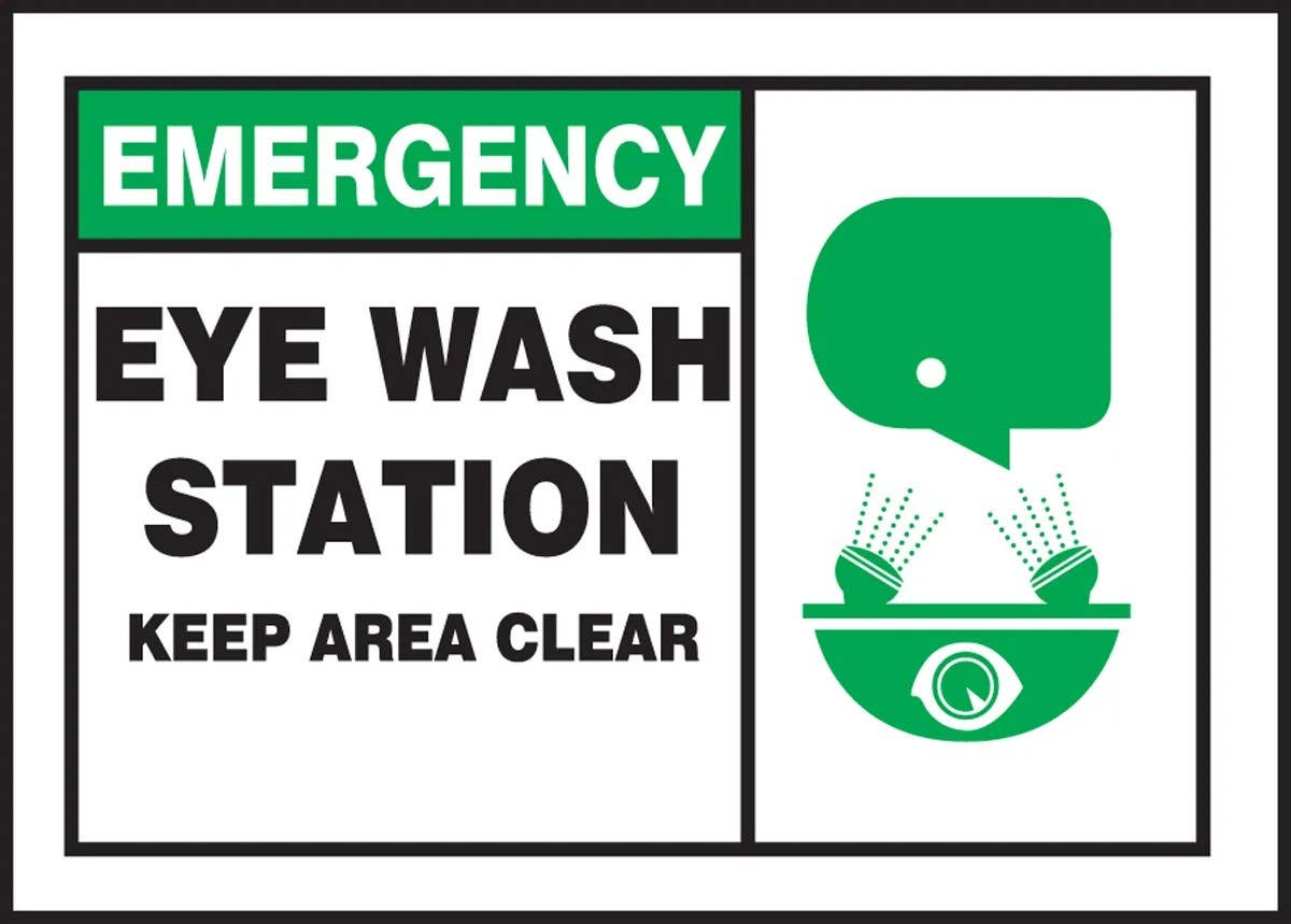 AccuformNMC LFSD904XVE Emergency Safety Label, Eye Wash Station, Keep Area Clear, Adhesive Dura Vinyl, 3-1/2" H x 5" W