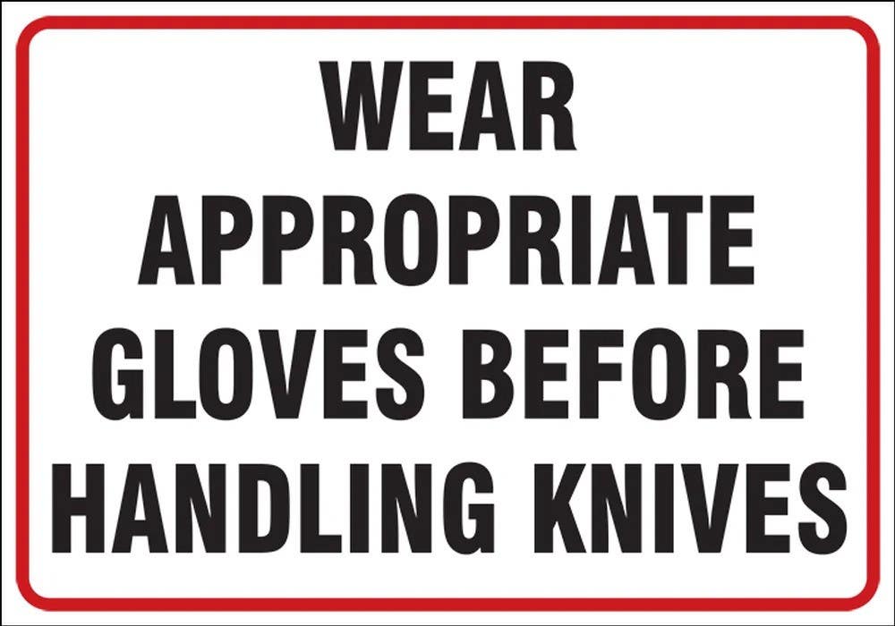AccuformNMC LFSY502XVE Safety Label, Wear Appropriate Gloves Before Handling Knives, Adhesive Dura Vinyl, 3-1/2" H x 5" W