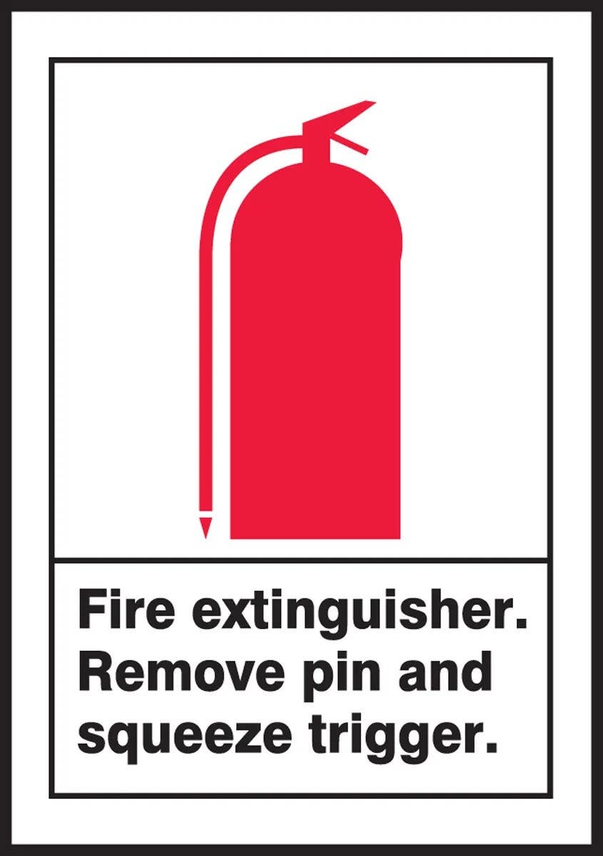 AccuformNMC LFXG500XVE Fire Safety Label, Fire Extinguisher, Remove Pin..., Adhesive Dura Vinyl, 5" H x 3-1/2" W