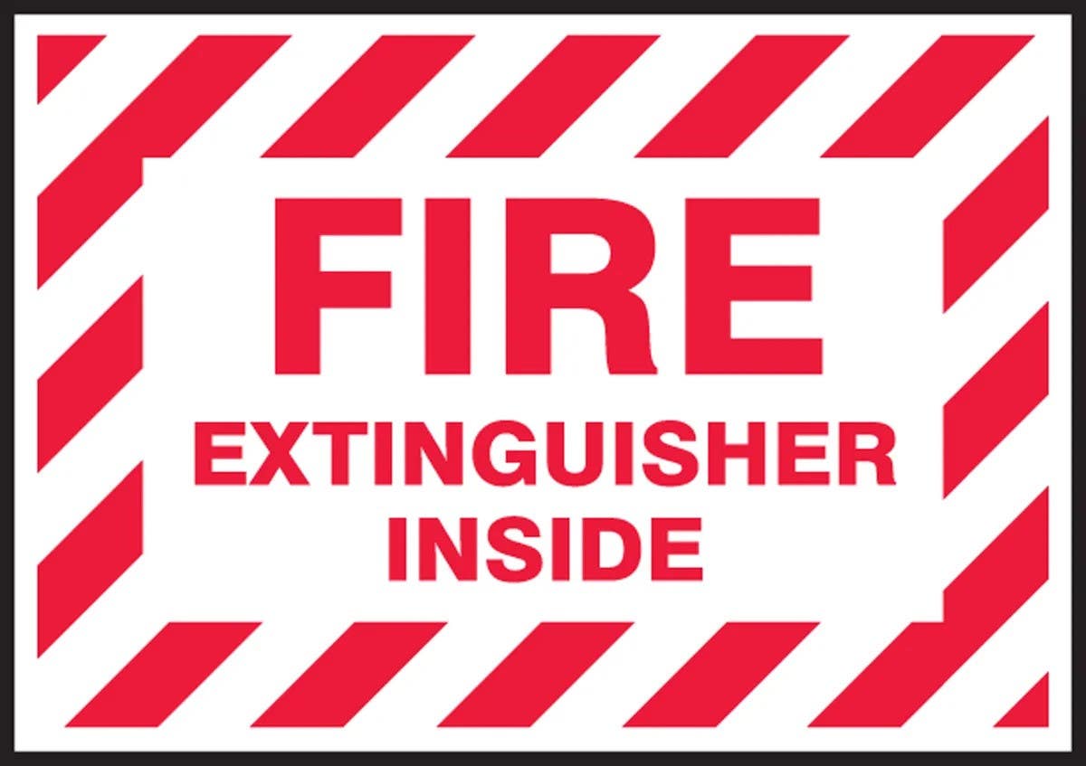 AccuformNMC LFXG51 Fire Extinguisher Label, Fire Extinguisher Inside (Striped Red On White), Adhesive Vinyl, 5/Pk