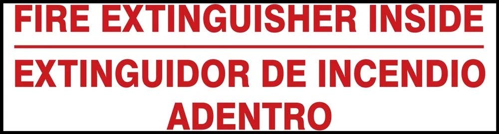 AccuformNMC LFXG516 Spanish & Bilingual Safety Label, Fire Extinguisher Inside, Adhesive Dura-Vinyl, 4" H x 12" W