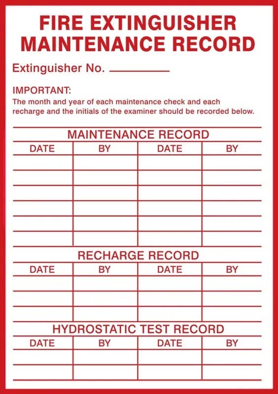 AccuformNMC LFXG527XVE Safety Label, Fire Extinguisher Maintenance Record, Adhesive Dura Vinyl, 5" H x 3-1/2" W