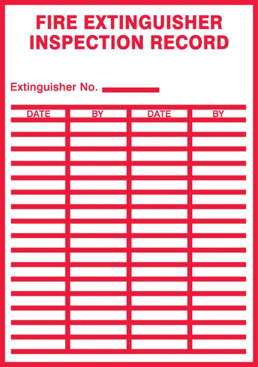 AccuformNMC LFXG529VSP Fire Safety Label, Fire Extinguisher Inspection Record (Red On White), Adhesive Vinyl, 5/Pk