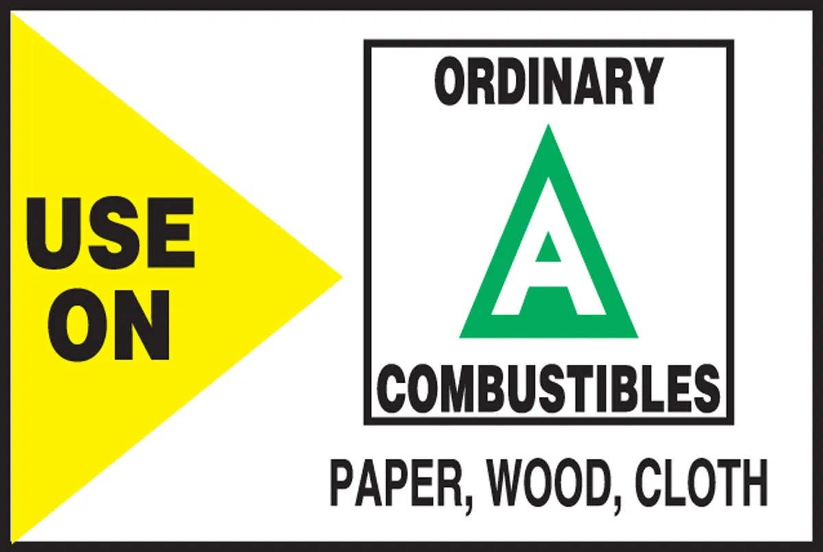 AccuformNMC LFXG530 Fire Safety Label, Use On, Ordinary Combustibles..., Adhesive Dura-Vinyl, 2" H x 3" W