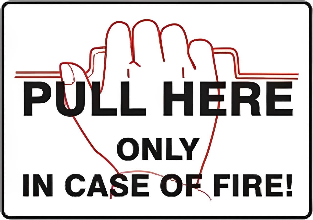 AccuformNMC LFXG538VSP Pull Here Label, Only In Case Of Fire, Adhesive Vinyl, 3-1/2" H x 5" W, 5/Pk