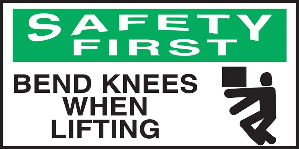AccuformNMC LGNF934VSP OSHA Safety First Safety Label, Bend Knees When Lifting, Adhesive Vinyl, 1-1/2" H x 3" W, 10/Pk