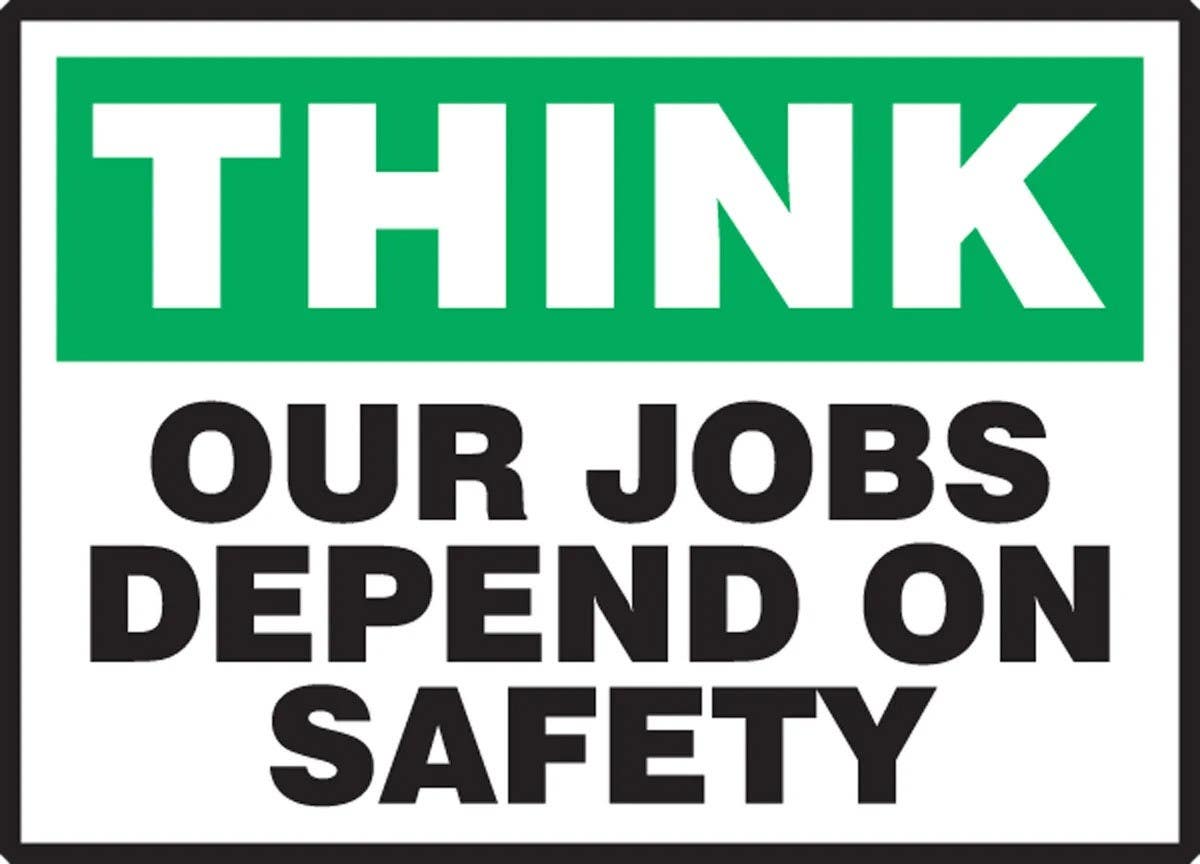 AccuformNMC LGNF946VSP Safety Incentive Label, Think, Our Jobs Depends On Safety, Adhesive Vinyl, 3-1/2" H x 5" W, 5/Pk