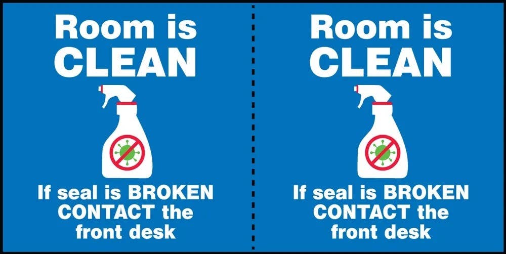 AccuformNMC LHSK001RM1 Door Seal Label, Room Is Clean If Seal Is Broken Contact The Front Desk, 2-1/2" x 5", 100/Roll