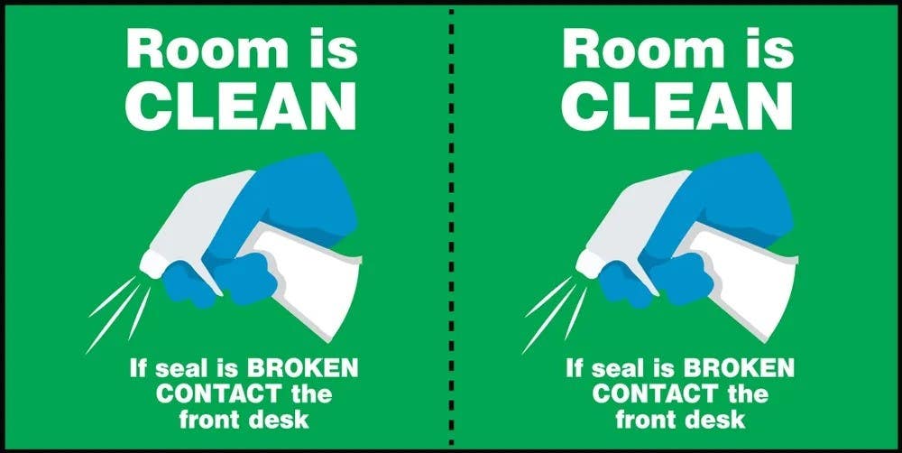 AccuformNMC LHSK002RM1 Door Seal Label, Room Is Clean If Seal Is Broken Contact The Front Desk, 2-1/2" x 5", 100/Roll