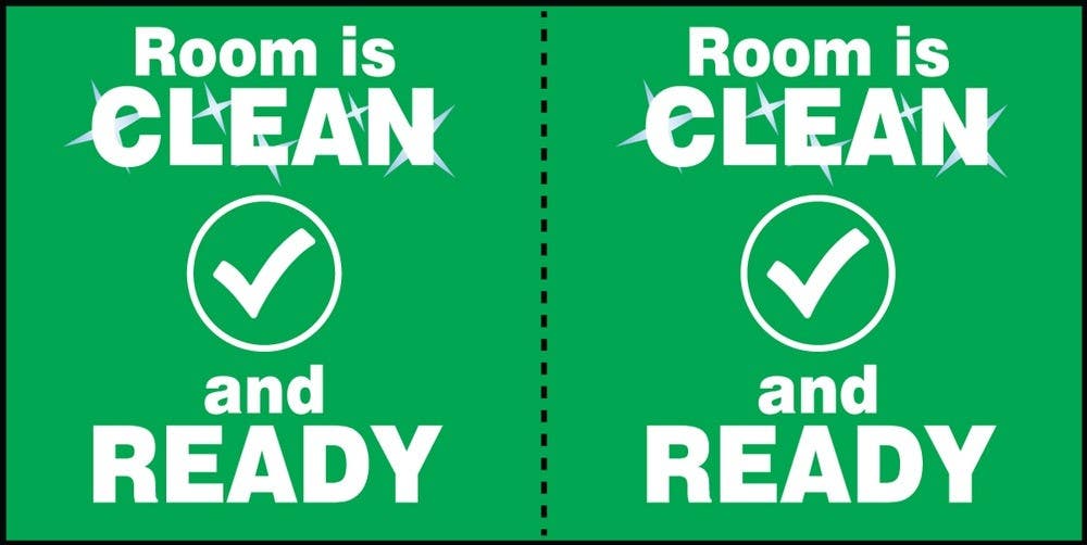 AccuformNMC LHSK Door Seal Label, Room Is Clean And Ready, 2-1/2" x 5", 100/Roll