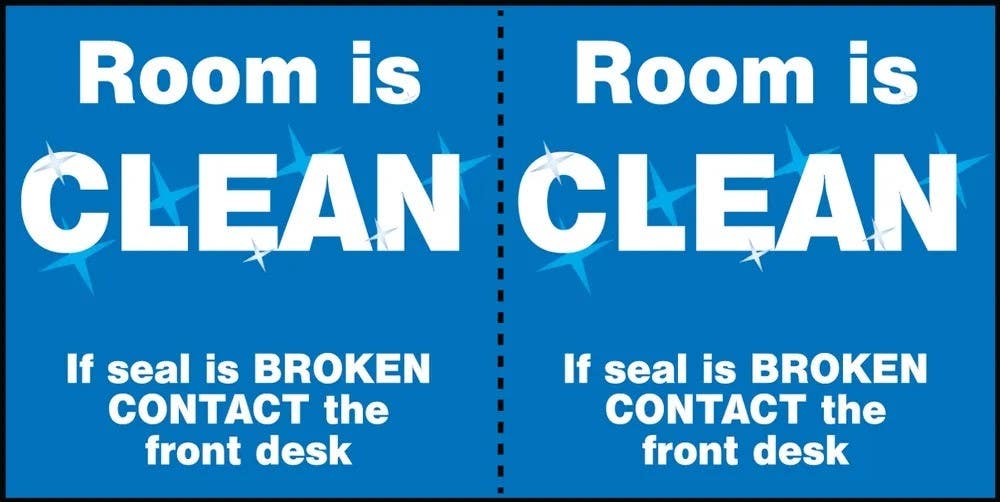 AccuformNMC LHSK005RM1 Door Seal Label, Room Is Clean If Seal Is Broken Contact The Front Desk, 2-1/2" x 5", 100/Roll