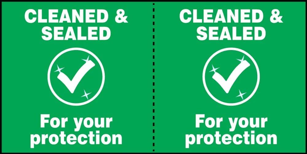 AccuformNMC LHSK008RM1 Door Seal Label, Cleaned & Sealed For Your Protection, 2-1/2" x 5", 100/Roll