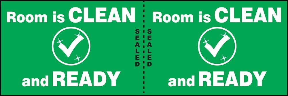 AccuformNMC LHSK Door Seal Label, Room Is Clean And Ready, 2" x 6", 100/Roll