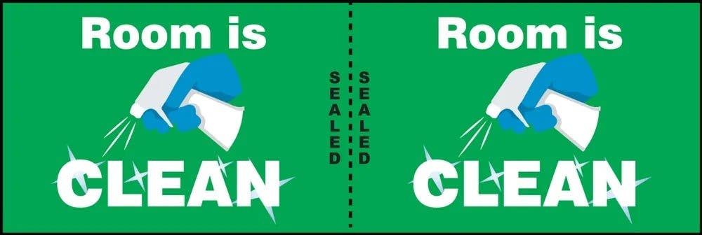 AccuformNMC LHSK010RM1 Door Seal Label, Room Is Clean, 2" x 6", 100/Roll