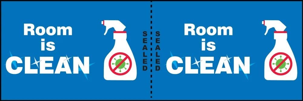 AccuformNMC LHSK011RM1 Door Seal Label, Room Is Clean, 2" x 6", 100/Roll