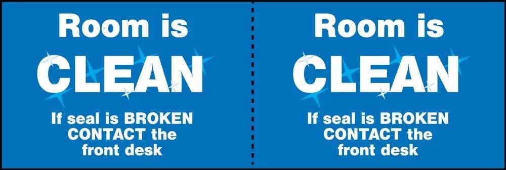 AccuformNMC LHSK013RM1 Door Seal Label, Room Is Clean If Seal Is Broken Contact The Front Desk, 2" x 6", 100/Roll